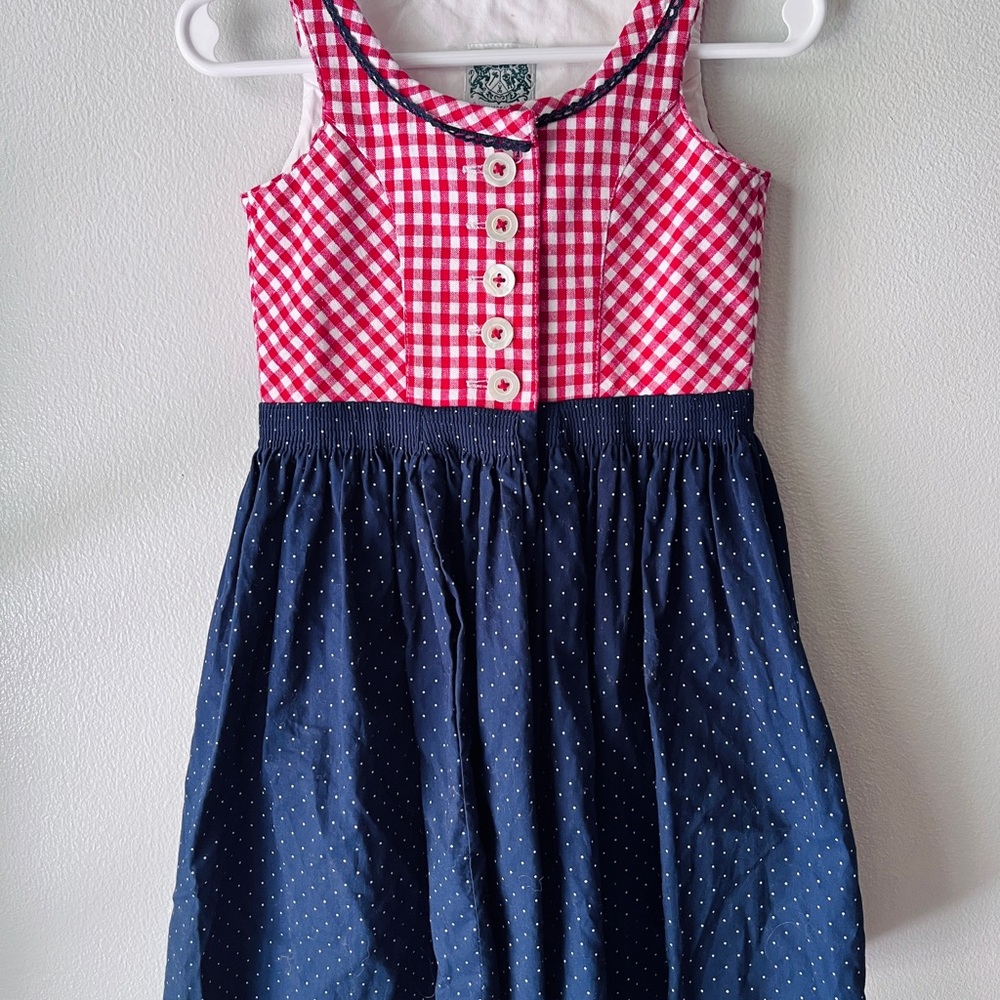 Vintage Authentic Hammerschmid Dirndl Girls Dress 2T 24m Gingham Red Blue